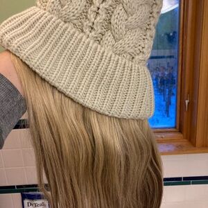 Cable Knit Beanie with Blonde human hair. Chemo winter hat ❤️